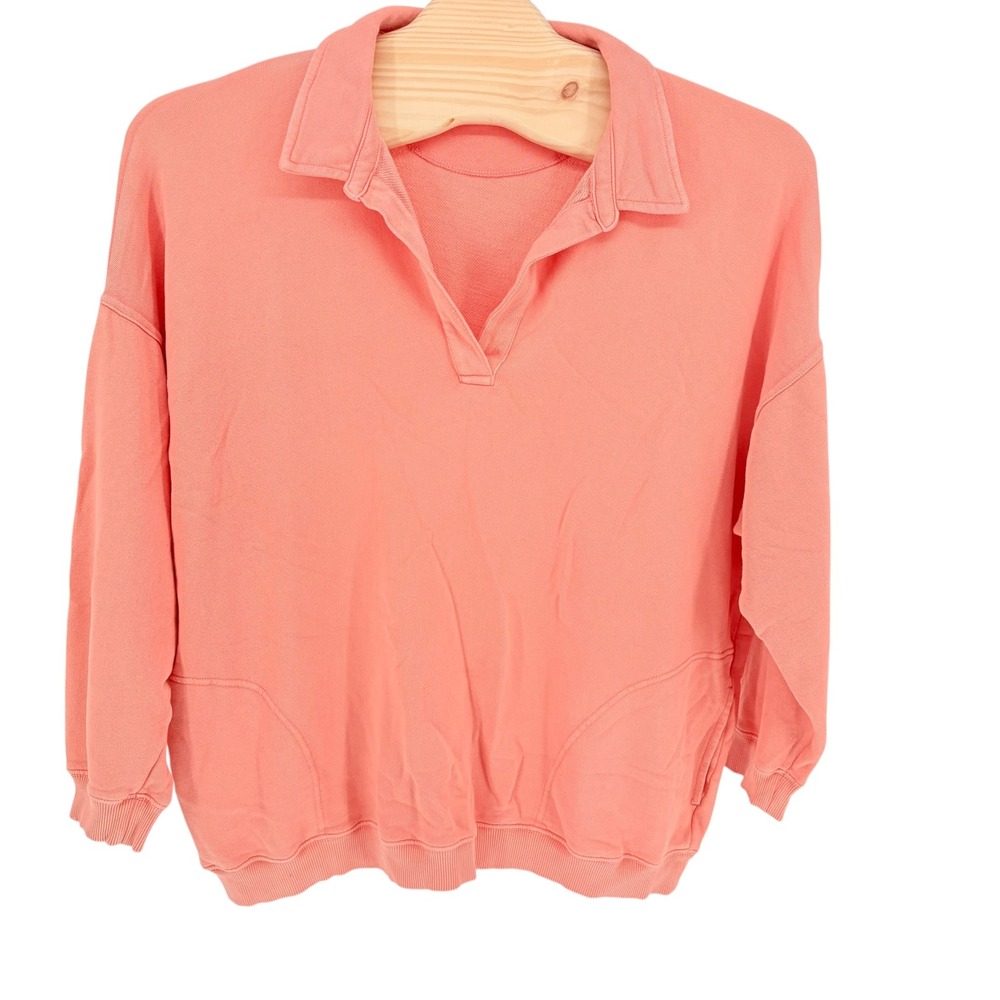 Aerie Collared Sweatshirt XL Coral Pink Relaxed V-Neck Pullover Pockets